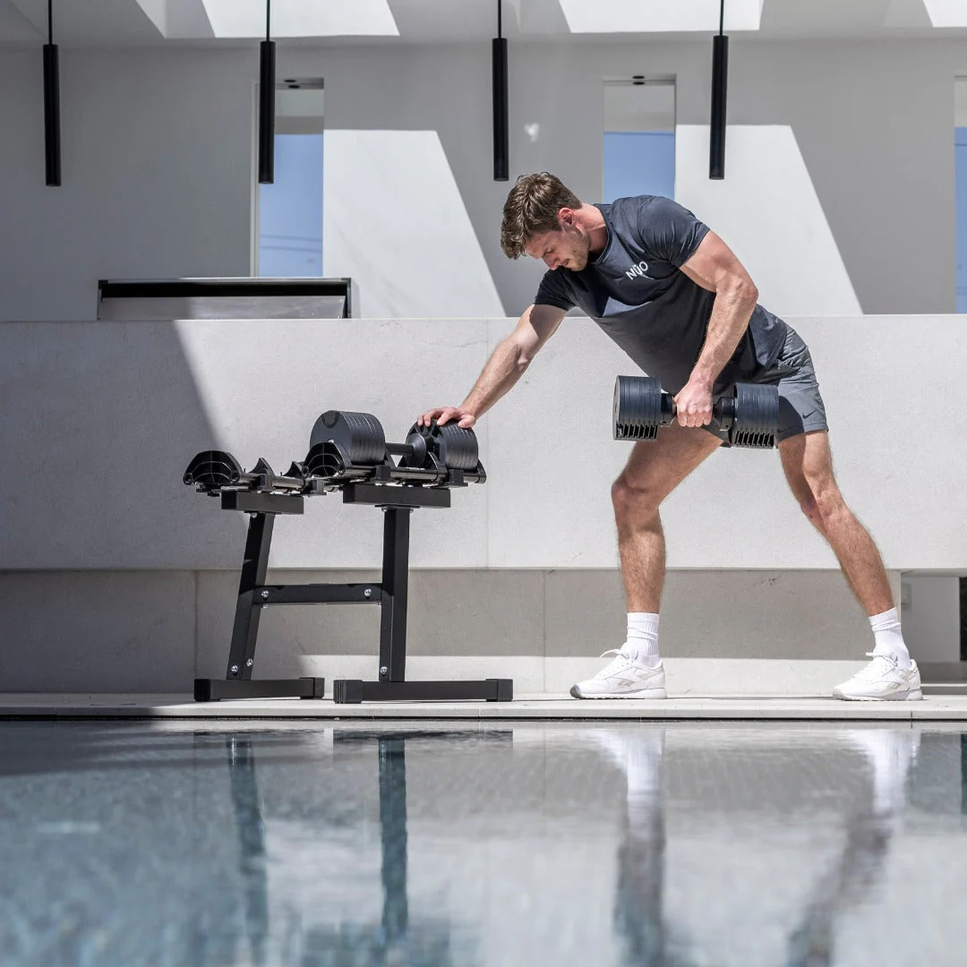 Nuobell 2–32kg Adjustable Black Handle Dumbbell with Stand Package - Image 4